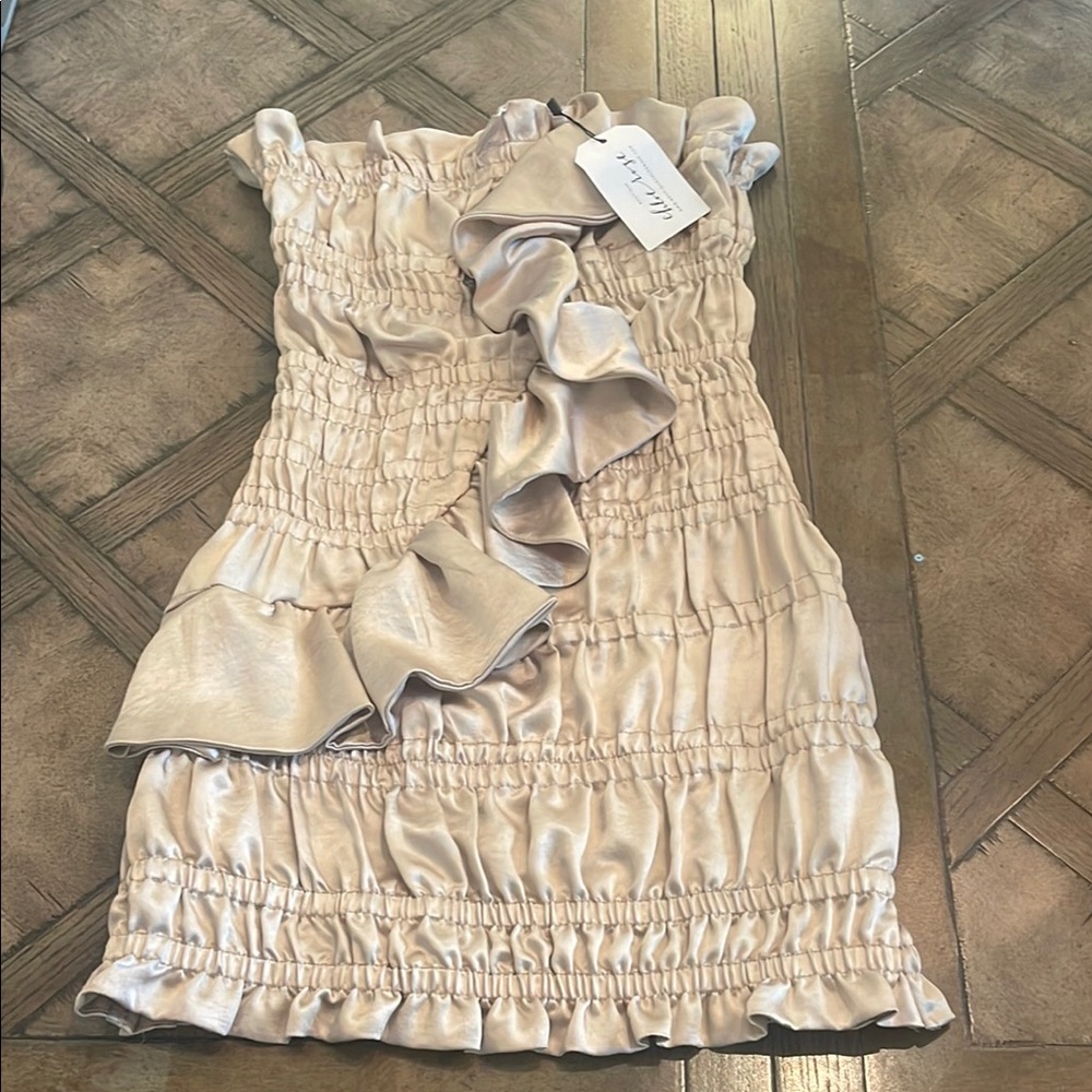 Cream Asymmetrical Ruched Cocktail Dress